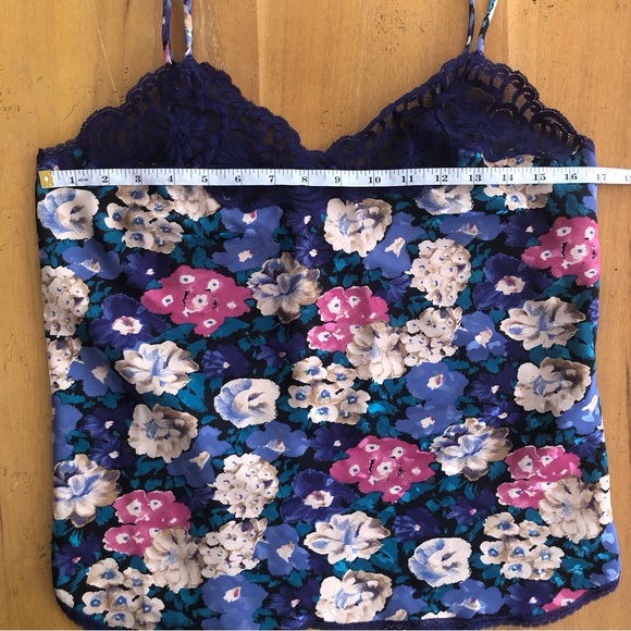 Vintage Floral Camisole Slip Top Purple Lace Satin Rosette Romantic Lingerie Med - Picture 9 of 16